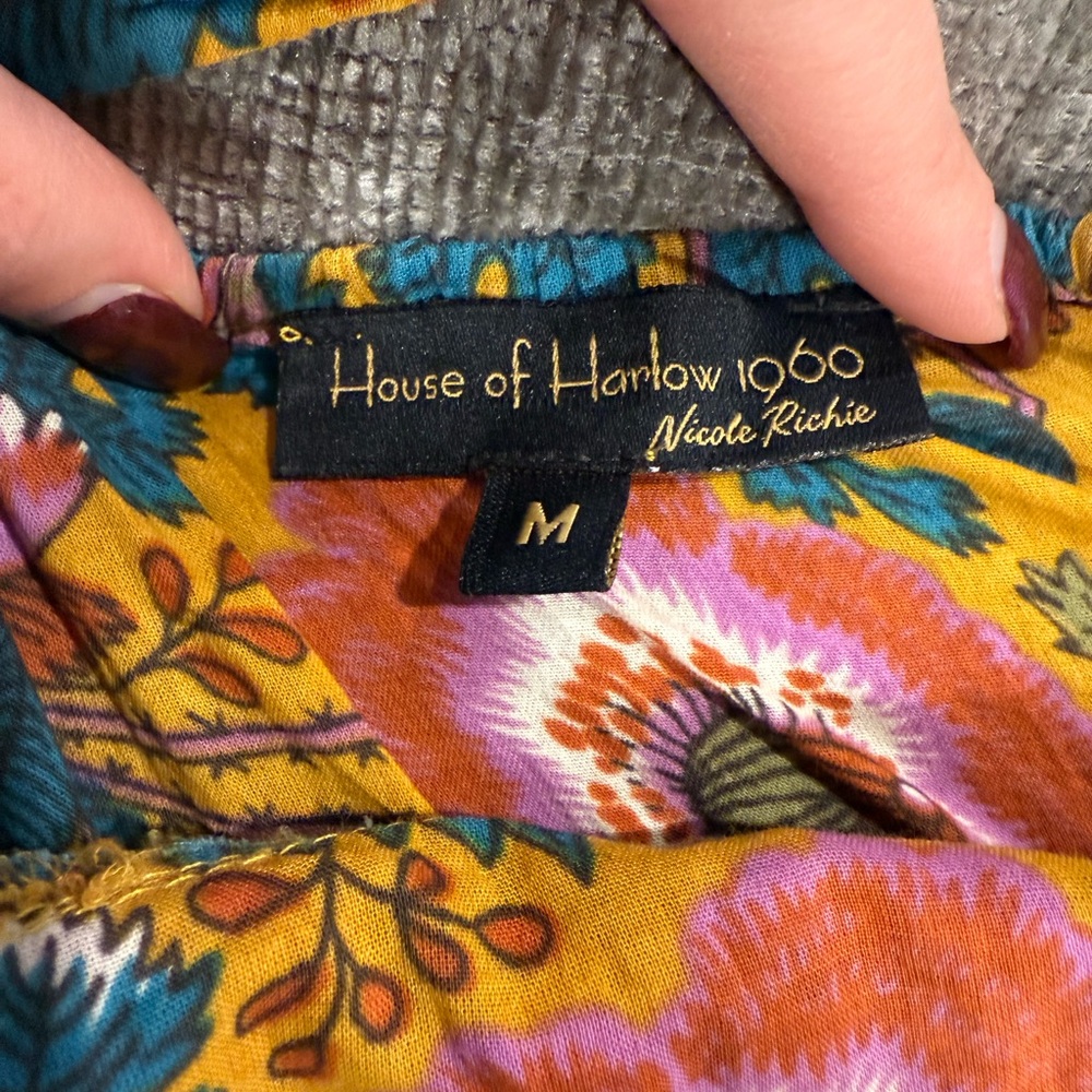 House of Harlow 1960 Jackie Mustard Floral Print Smocked Maxi Dress - Picture 13 of 13
